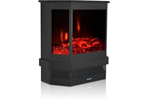 MachenFlame Chimenea eléctrica de 3 Caras con Botones, Quemador de leña Artificial para Sala de Estar, 900/1800W, Negro