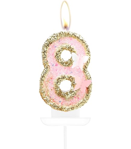 8 Candeline Di Compleanno A Forma Di Macaron | Glitterate E Con Perle | Numero 8 + 6 Candeline Arcobaleno | Per 8° Compleanno - 4