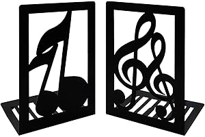 BOERNI 1 Pair Black Music Note Metal Bookends,Creative Musical Melody Nonskid Thickening Iron Book End Metal Bookends Desk Organizer Holder for Kid Music Lover Library School Home Office Decoration