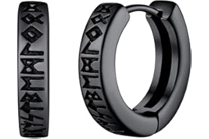 FaithHeart Viking Rune Stud Earrings for Men Women Stainless Steel Nordic Viking Rune Hoop Earrings Punk Style Piercing Earrings with Gift Box for Friends Husband