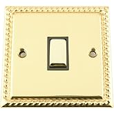 Light Switch Single 1 Gang - Polished Mirror Brass Georgian - Black Insert - Metal Rocker Switch - 10 Amp 1 Gang 2 Way - View #11
