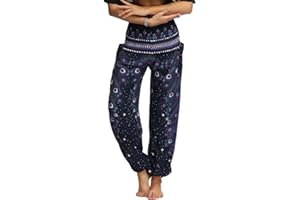 Nuofengkudu Femme Hippie Sarouel Pantalon Poches Taille Haute