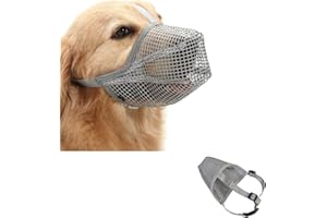 FANGCCC Atmungsaktiver Mesh Maulkorb für Hunde - Verstellbar für Kleine, Mittelgroße und Große Rassen - Verhindert Beißen und Kauen (Grau, L)