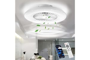 ‎BKZO BKZO moderne Smart-LED-Deckenleuchte mit Ventilator, Deckenventilator mit Lampe, Stufenlos Lüftungsgeschwindigkeiten, mühelose Lichtdimmung, 3000-5500 K, Weiß, 60CM