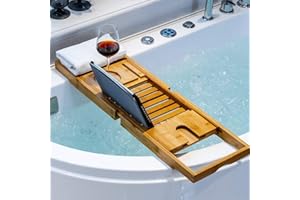 BUTUN Badewannenablage Bambus mit Handtuchablage, Badewannentisch, Badewannentablett Ausziehbar, Badewannenständer, Bücherhalter Bad. (Holzfarbe)