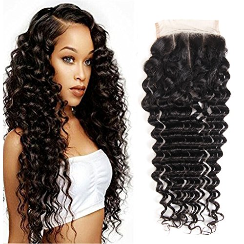 Ms Taj - Pelo humano brasileño virgen, ondulado, cierre de encaje de 3 partes, sin procesar, 10 x 10 cm, con nudos blanqueados, color natural