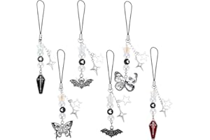 SUNNYCLUE 1 boîte de 6 breloques de Téléphone Gothiques Pendentifs de Téléphone Sangles Halloween Chauve Souris Papillon Cercueil Accessoires pour Femmes et Adultes Étui de Téléphone Portable Porte Cl