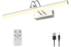 RAIFOOLLY Picture Light, 16in Battery Operated Picture Lights Paintings,Metal Remote Control Display Art Light Timer and Dimmable Wall Painting,Frame, Portrait, Dartboard (Plated Nickel) (RF00123)