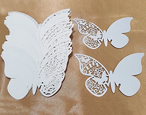 DIKETE® Hochwertig 50 Stück Schimmer Weiß Schmetterling Glas Platzkarten Hochzeit Geburtstage Taufe Party Tischkarten Namenskarten Glasanhänger für Weinglas Cup Deko Hochzeitsfeier Champagnerglas Deko Geschenkaufkleber Geschenkanhänger Geschenk Umbauten Aufkleber - 7