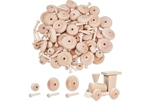 NBEADS 60 set trähjul set för hantverk, 3 storlekar ofinfällda trähjul byggstenar set minihjul med axelpinnar för hantverk må
