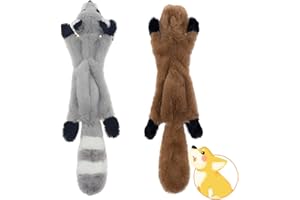 Hotype Lot de 2 Jouets Sonores en Peluche à Couinement pour Chiens, Non Farcis et Sécuritaires à Mâcher, pour Chiot, Chiens de Petite et Moyenne Taille — Écureuil et Raton Laveur