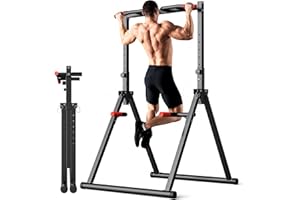 SERTT Foldable Power Tower Dip Station Pull Up Bar, Multifunction Home Gym Strength Training Equipment, Fitness Triangular Design Pullup Dip Station Rack, Support 440LBS