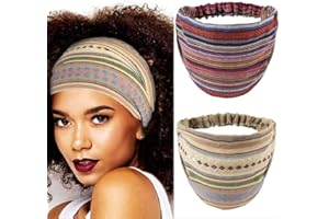 Fashband - Paquete de 2 diademas anchas, bohemias, vintage, de rayas, elásticas, antideslizantes, accesorio para que mujeres y niñas se recojan el cabello al hacer yoga