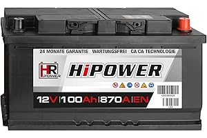 HR-POWER HR HiPower Blei-Säure 100Ah 12V 870A/EN Autobatterie mit bewährter Calcium-Calcium-Technologie (Ca/Ca)