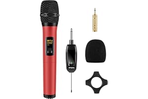 FerBuee UHF Micrófono Inalámbrico Dynamic Micrófono con Receptor y Anillo Antideslizante, Micrófono Inalámbrico, Sistema de Micrófono Inalámbrico para Karaoke, Reuniones