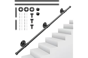 Pasamanos para Escalera, Couleeur Negro Barandilla Escalera Estilo Industrial Profesional, Tubería de Pasamanos y Antideslizante Hierro Forjado para Interiores y Exteriores pared Loft Ancianos(1.2M)