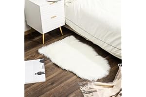 JXLOULAN Faux Lammfell Schaffell Teppich Weiß 40x60 cm, Weicher Flauschiger Teppich Wohnzimmer Deko, Longhair Fell Lammfellimitat Carpet für Stühle Sofa Schlafzimmer Kinderzimmer