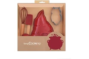 SCRAP COOKING ScrapCooking - Kit Pâtisserie Enfant Sorcier - Coffret Cadeau 4 Ustensiles : Fouet, Cuillère, Moule & Découpoir - Bois Silicone & Inox - Moule à Gâteau Enfant - Magie Anniversaire Halloween - 1140
