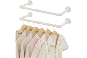 YheenLf Barra Appendiabiti da Parete, Attaccapanni da Muro per Tubo Industriale 64cm, Porta Abiti da Camera in Metallo Resistente per Spazio Stretto, Bianco, 2-Pack