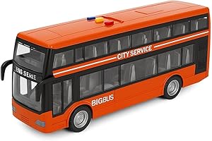 RANRHA Double Decker Bus Toy – 1:16 Scale Big Bus City Service with Lights, Sounds & Friction Power | Die-Cast Style Educational Vehicle for Kids Boys Girls