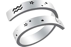 Woffoly Anello dello Zodiaco inciso Regolabile, Chirurgico in Acciaio Inossidabile 316L con segni di Zodiaco Aperto Anello Regolabile, Regalo di Gioielli con Anello dell'oroscopo per Donna Uomo