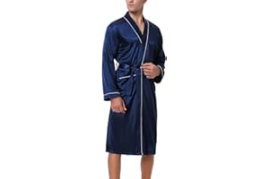 Bresdk Vestaglia Uomo Raso Manica Lunga Accappatoio Leggero Vestaglia Kimono Seta Pigiama Camicia da Notte da Uomo
