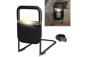Airminti Sponda Letto Anziani Anticaduta Ausili per Alzarsi Dal Letto Regolabile in Altezza con Luce a Sensore, Supporto per Alzarsi, Sbarra di Sicurezza, Portata Fino a 180KG (60x32x53CM)