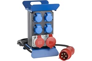 as - Schwabe Tragbarer Stromverteiler STECKY 3 - CEE Stecker 400V/32A/5polig - 4x Schuko und CEE Steckdose 32A und 16A – Mobiler Adapter – Verteiler für Innen & Außen – IP44 – Made in Germany, 60510