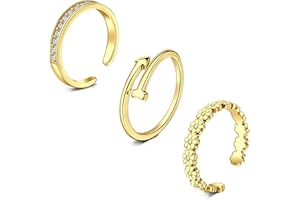 WillTen 2-4Pcs Gold Silver Toe Ring Stainless Steel Adjustable Bend Open Toe Ring, Flower Arrow Leaf Plain Thin CZ Toe Finger Tail Ring Summer Beach Foot Jewelry Set for Women Men