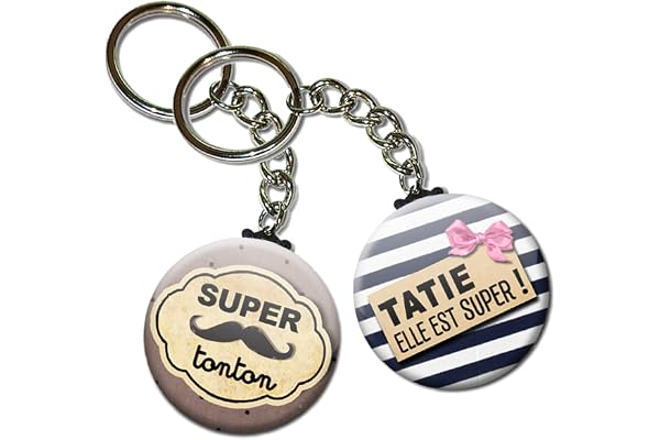 Duo lot de 2 Porte Clés Chaînette 3,8 centimètres Super Tonton Tatie Elle est Super Idée Cadeau Accessoire Famille Oncle Tante Tata Anniversaire Fête Noël Remerciement