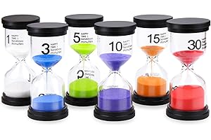Comsmart Sand Timer, 6 Colors Hourglass Sandglass Sand Clock Timer 1min / 3mins / 5mins / 10mins / 15mins / 30mins for Classroom Game Home Office Decoration (6pcs)