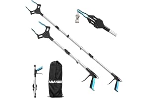 ANANOR 2 sztuki 112 cm i 76 cm składany chwytak dla seniorów, ulepszona szeroka szczęka z obrotową głowicą 360° i 2 torby do przechowywania, magnetycznym chwytak do śmieci, przedłużenia ramion, pomoce