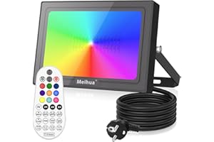 MEIHUA Reflektor RGB 35 W RGB LED reflektor z pilotem zdalnego sterowania, IP66, wodoszczelny, RGB, zmiana koloru, możliwość ściemniania, 12 kolorów, 2 tryby, z timerem, oświetlenie RGB na zewnątrz, do