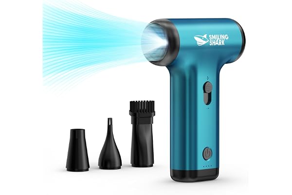 Smiling Shark Souffleur Air Comprimé, JF-01 Vitesse Variable 130000TR/Min 5Kpa Dépoussiérant Puissants Électrique avec Lumières LED 2 en 1 Mini Air Duster pour Nettoyage PC/Clavier/Voiture, (Bleu)