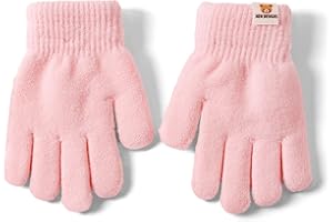 AIDIER Kids Winter Knitted Gloves Thermal Full Finger Gloves Warm Fleece Lined Gloves for Girls Boys 3-6 Years Stretchy Warm Gloves Fluffy Kids Five Fingers Gloves Kids Knit Gloves for Winter Outdoor School