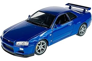 DROMADER Welly Nissan Skyline R34 GT-R Coupe niebieski 1998-2002 1/24 metalowy model samochodu Die Cast nowy w skrzynce