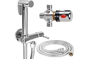HJZ Kit douchette bidet pulvérisateur avec mitigeur thermostatique chaud et froid chromée à fixation murale - design moderne - pour Douche WC et bidet, l'hygiène personnelle quotidienne