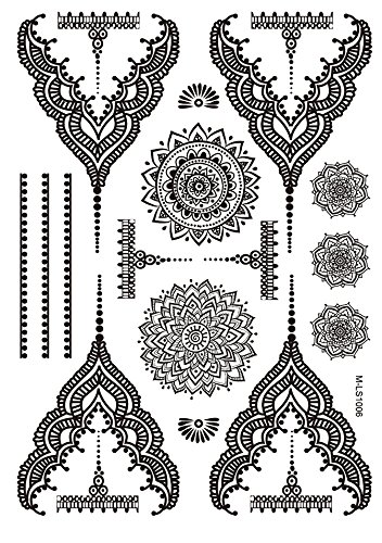3 Bögen Henna TATTOO SCHWARZ Black Dream Fake Flash Tattoo Aufkleber - 6