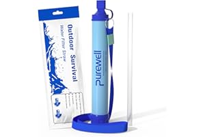 Purewell Outdoor Water Filter – 0.01 μm ultra-fine filter removes 99.99% of bacteria & heavy metals | 1500L filter capacity | Portable drinking water filter with neck strap for survival & outdoor