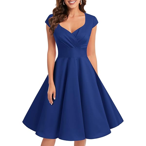Robe Cocktail Vintage Femme - Col Rond, Manches Courtes, Idéale Pour Mariage, Baptême Et Soirée