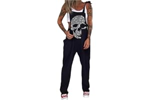 WOXIHUAN Salopette Donna Estiva Elegante Salopette Ragazza Eleganti Stampa Teschio Pantaloni Donne Larghi Pantaloni Ragazze Larghi Vita Bassa Romper Jumpsuit Pagliaccetto Monopezzi Tutine Pantaloni Baggy