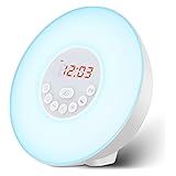 Forynd Sunrise Alarm Clock Wake Up Light - Upgraded Version Light Alarm with Sunrise/Sunset Simulation Dual Alarms and Snooze Function, 6 Colors Atmosphere Lamp, 6 Natural Sounds and FM Radio