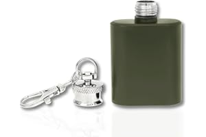 ‎FLANACOM Mini Flachmann Schlüsselanhänger • Schwarz Silber Grün • Edelstahl Flachmann Klein 1oz (30ml) • Lustige Geschenke für Männer • Geschenk Männer • Adventskalender Männer • Mini Geschenke (Grün)