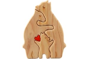 WDJLNZB Bear Family Wooden Art Puzzle, Wood Bear Sculptures Ornament, Bear Family Wooden Art Puzzle for Home Decor and Birthday Gifts for Mom, Dad, House Warming Gifts, Desk Decoration (3pcs)