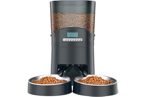 honeyguaridan A68K 6.5L Distributeur Automatique de Nourriture pour Chat & Chien avec séparateur et Deux Bols Double distribution,Contrôle de Portion et Enregistrement Vocal,Jusqu'à 6 Repas parJour