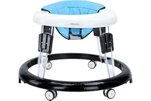 UBRAVOO Adjustable Baby Walker, Walkers for Baby with Universal Wheels, Height Adjustable, Folding & Compact Walker for Girls Boys 6-18 Months, PU Blue