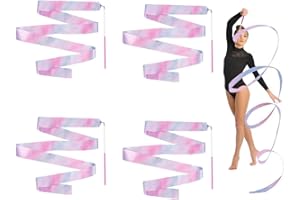 FENGLIN-JOY Nastri da Ballo, 4 pezzi da 2 metri di Nastri di Ballo Nastro da Ginnastica con bastone rotante Ginnastica Ritmica Bacchetta per l'allenamento di danza, artisti(viola) Bänder für Kunstturnen
