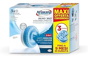 Ariasana Aero 360 Tab Inodore Tripack, Ariasana Aero 360° Ricarica per Dispositivi con Capacità ≥ 450g, Assorbi Umidità in Tab, Ricarica Tab contro i Cattivi Odori, 1 Confezione da 3 Tab da 450g