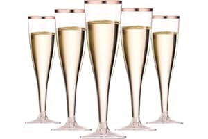 LATERN 50 Pezzi Flute da Champagne con Bordo in Oro Rosa, 150ml Bicchieri da Champagne in Plastica Bicchieri da Vino con Gambo Riutilizzabili per Anniversario Matrimonio Giardino Feste (5 x 17cm)