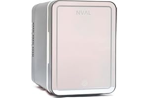 NUAL NVAL Mini Nevera Cosmeticos - Mini Nevera con Espejo Iluminado, Mini Nevera 4L, Mini Nevera Portatil 12V/220V, Mini Neveras Para Habitacion, Mini Nevera Electrica, Nevera Oficina, Mini Fridge